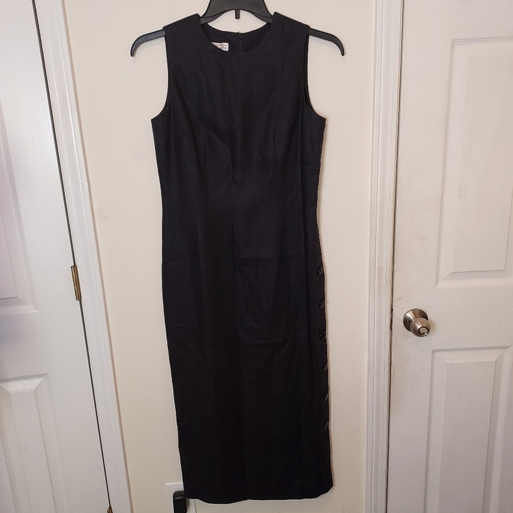 TALBOTS 100% Linen Long Midi Dress With Side Buttons  Sz-8
